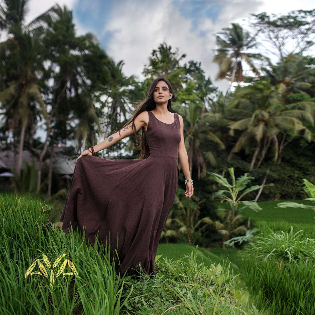 Brown Organic Cotton Long Maxi Bridesmaid Dress "Madre Tierra" - AYA Sacred Wear