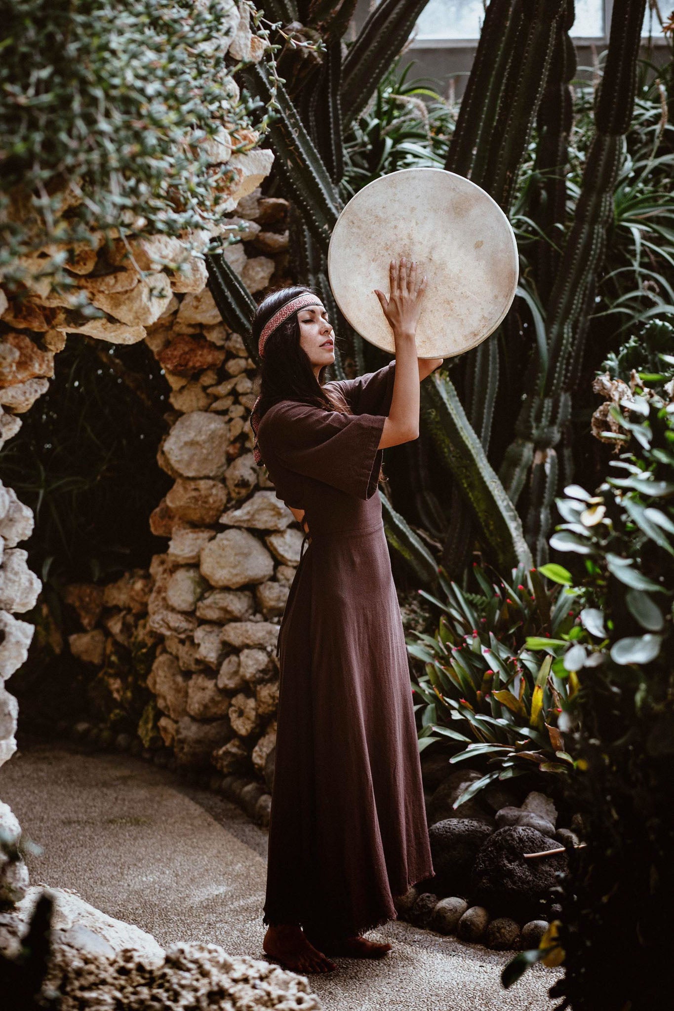 Brown Organic Cotton Boho Dress with Half Sleeves - AYA Sacred Wear