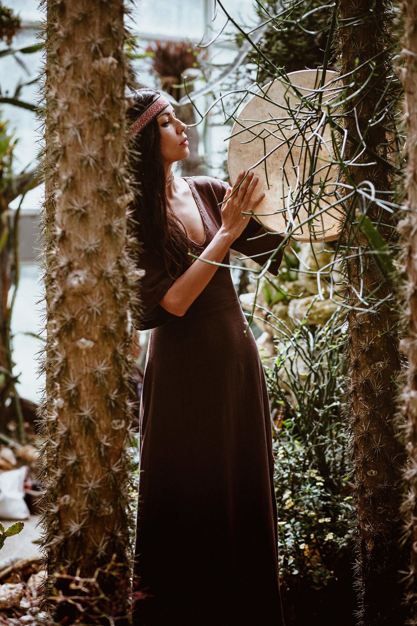 Brown Organic Cotton Boho Dress with Half Sleeves - AYA Sacred Wear