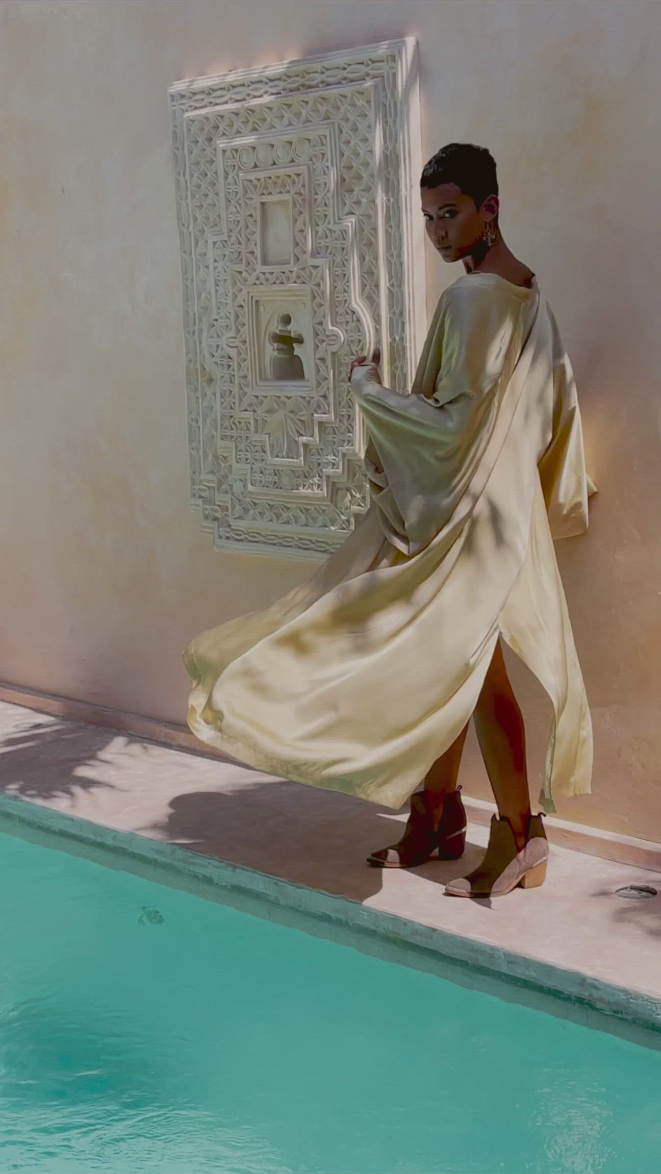 Peace Silk Boho Dress, Mini Cocktail Dress, Evening Gold Silk Dress - AYA Sacred Wear