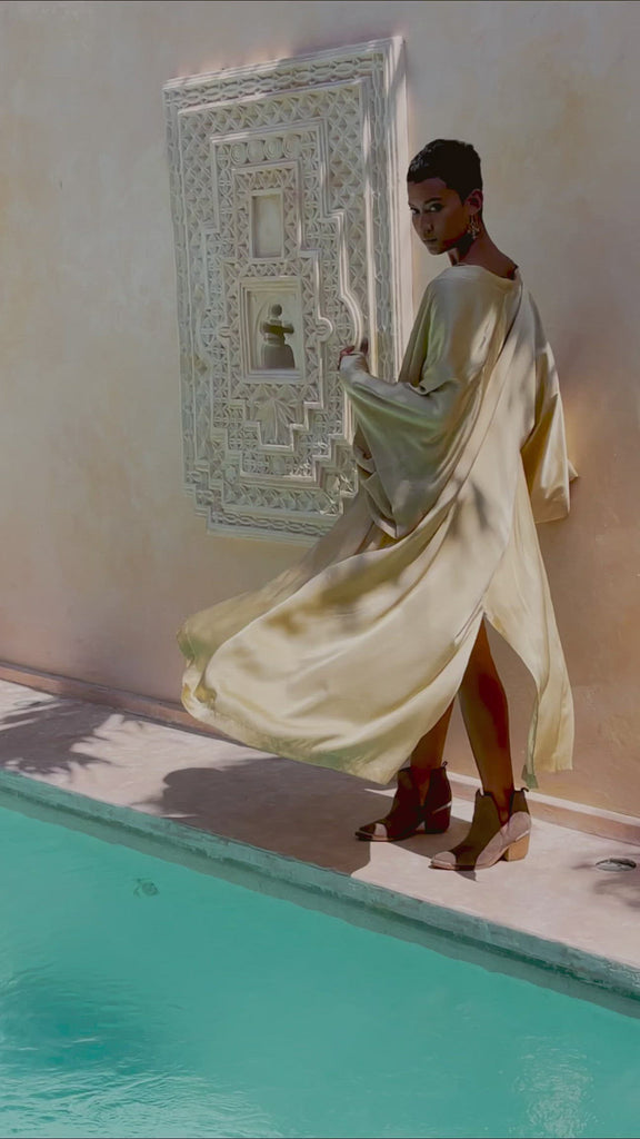 Peace Silk Boho Dress, Mini Cocktail Dress, Evening Gold Silk Dress - AYA Sacred Wear