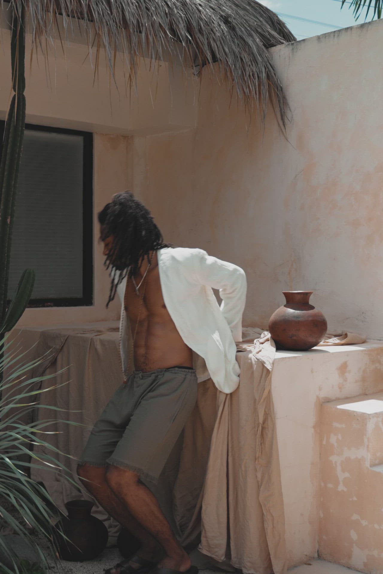 Sage Green Handwoven Cotton Shorts for Men by AYA Sacred Wear
