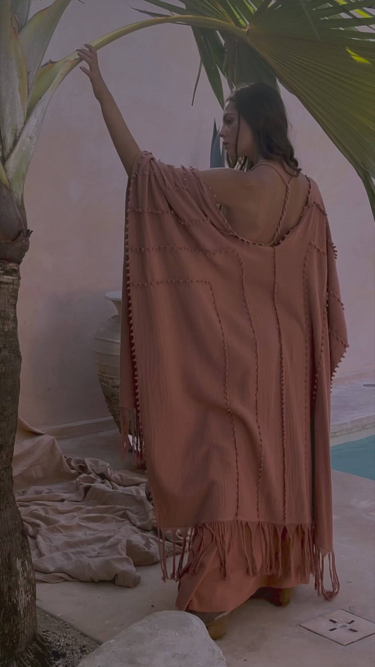 Dusty Pink Poncho Robe, Bridal Cover Up Women, Bohemian Kimono Overcoat - AYA Sacred Wear