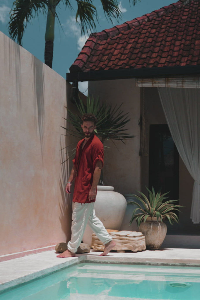 Red Tribal Kimono Robe for Men by AYA Sacred Wear