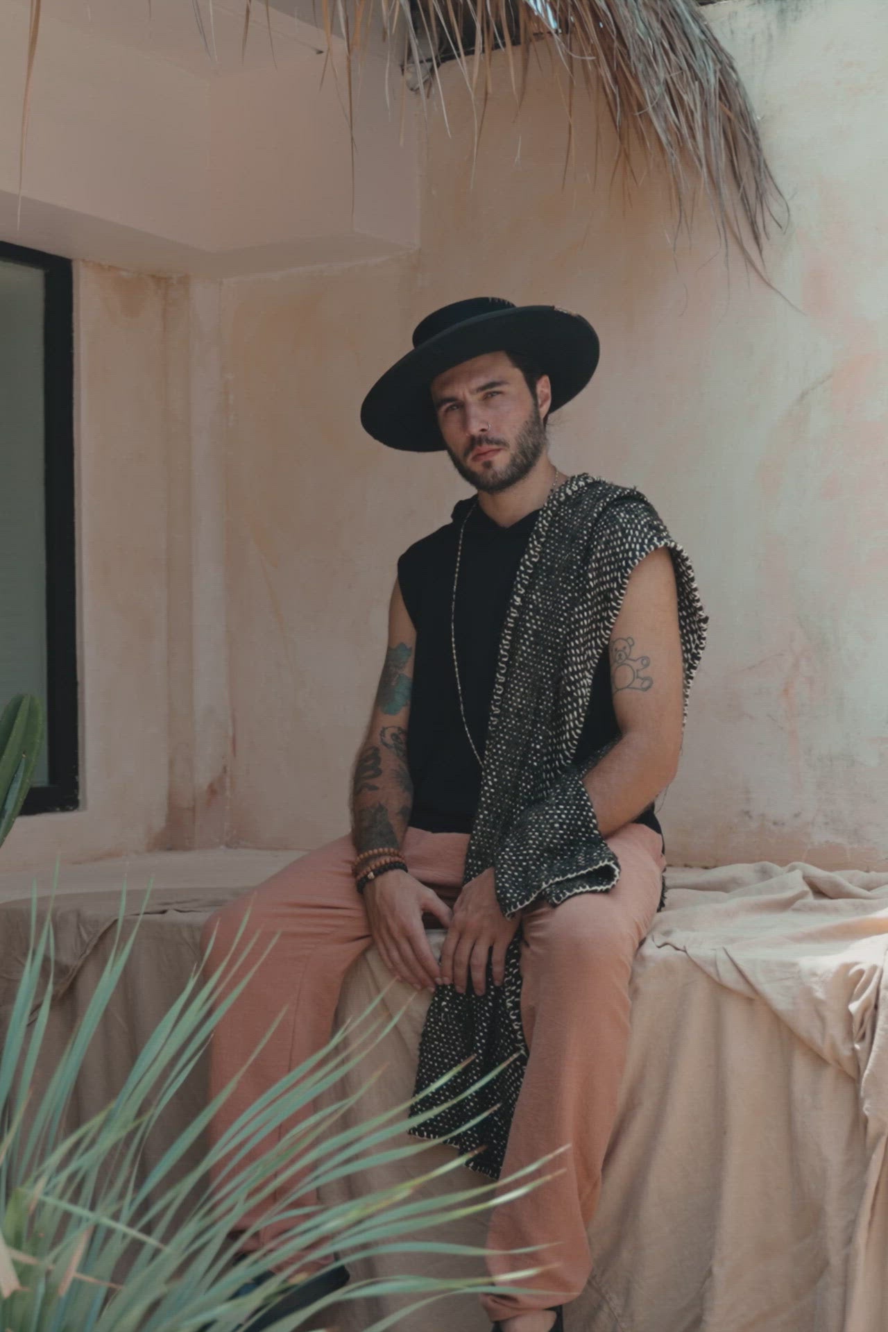 Black with White Hand-knitted Cotton Scarf for Men by AYA Sacred Wear