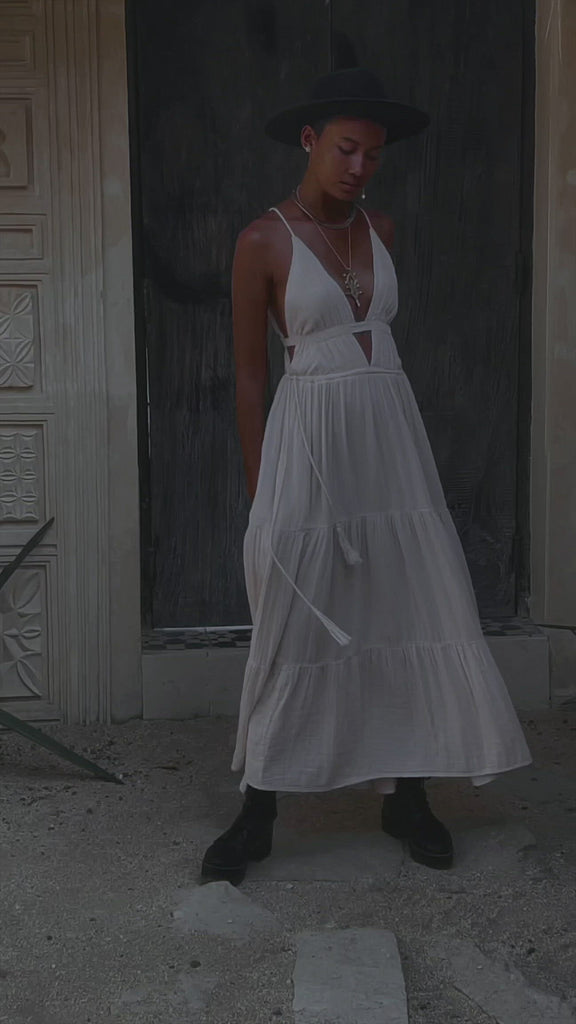 White Multiway Dress, Beach Adjustable Dress, Boho Sleeveless Dress - AYA Sacred Wear