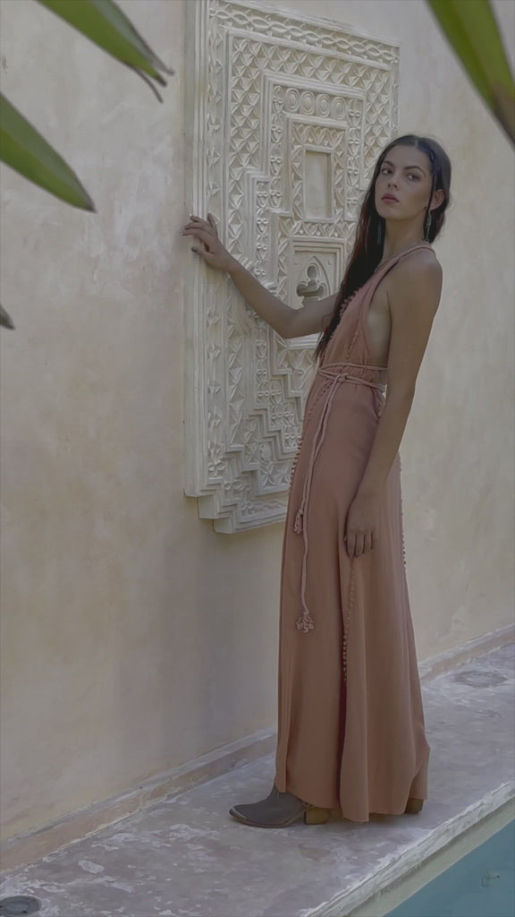 Boho Goddess Dress, Bohemian Dress, Dusty Pink Open Back Dress - AYA Sacred Wear