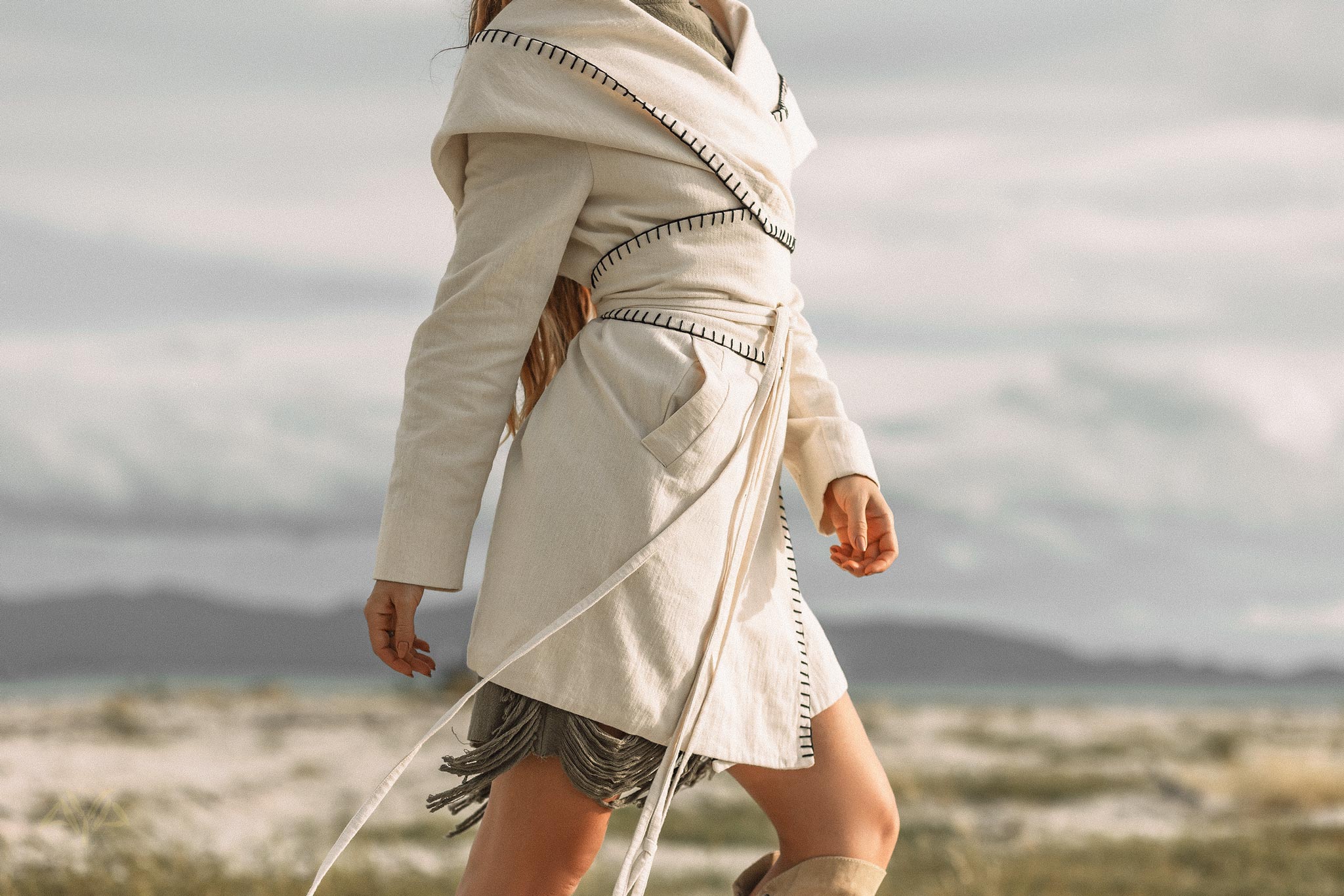 Warm Boho Hoody Cardigan for Women • Off-White Belted Wrap Cardigan by AYA Sacred Wear