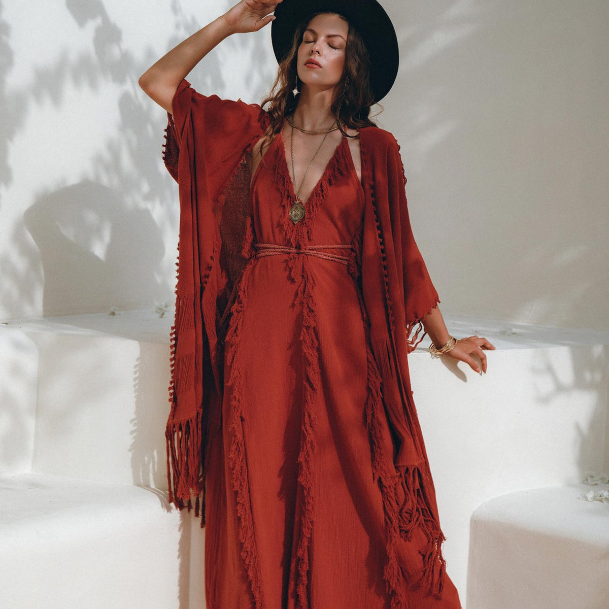 Boho Maxi Dress • Cotton Bridesmaid Dress • Red Organic Goddess Dress ...