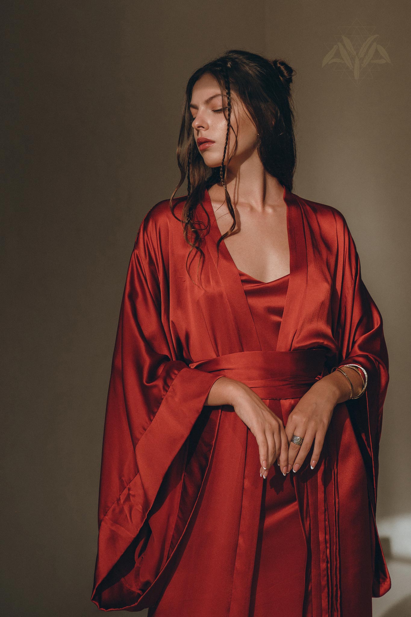 Wine Red Silk Boho Kimono Cover, Wide Sleeve Bohemian Kaftan Cardigan - AYA Sacred Wear