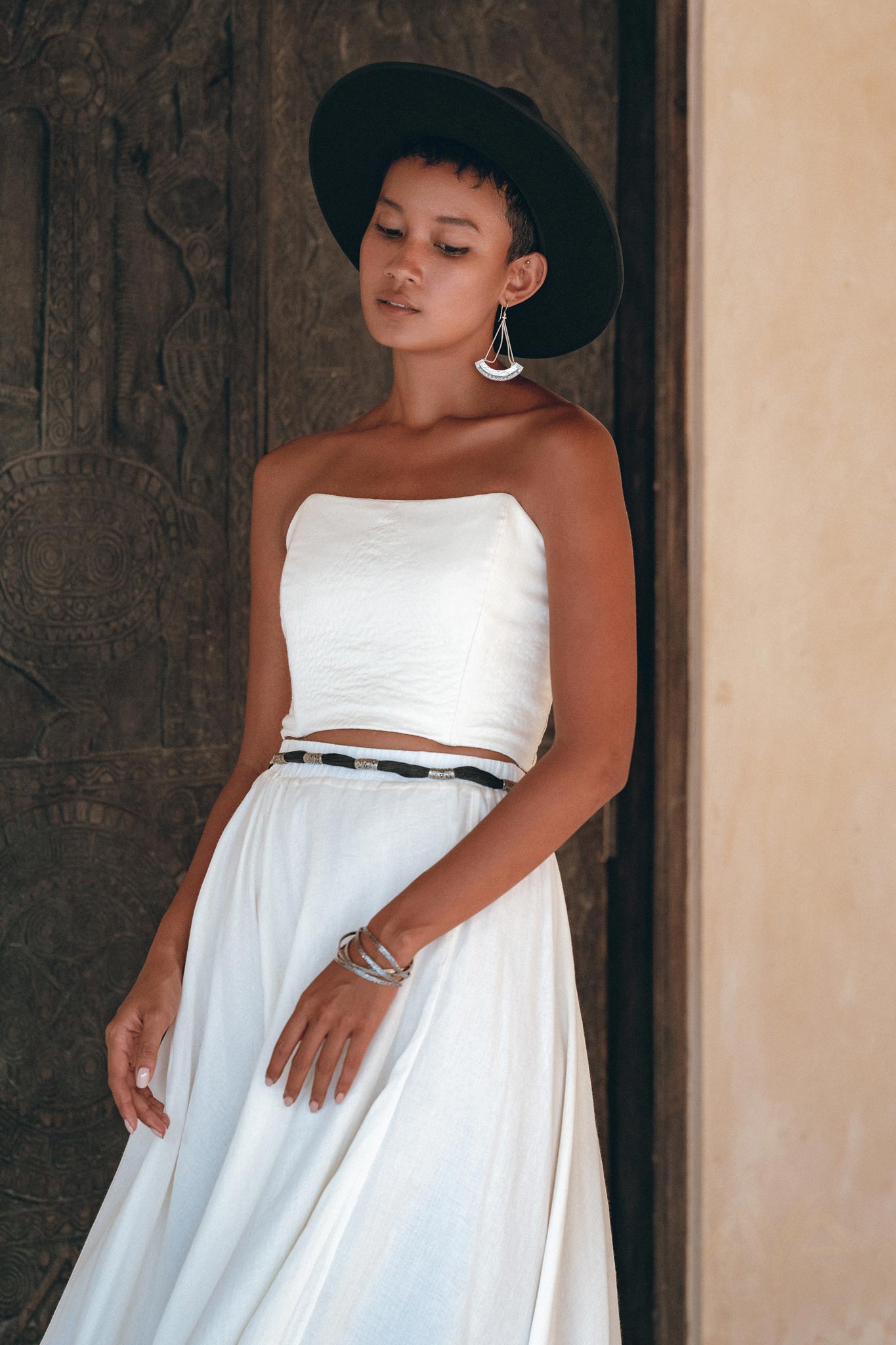 Off-White Boho Top Corset and Skirt, Summer Crop Top Corset and Skirt -AYA Sacred Wear
