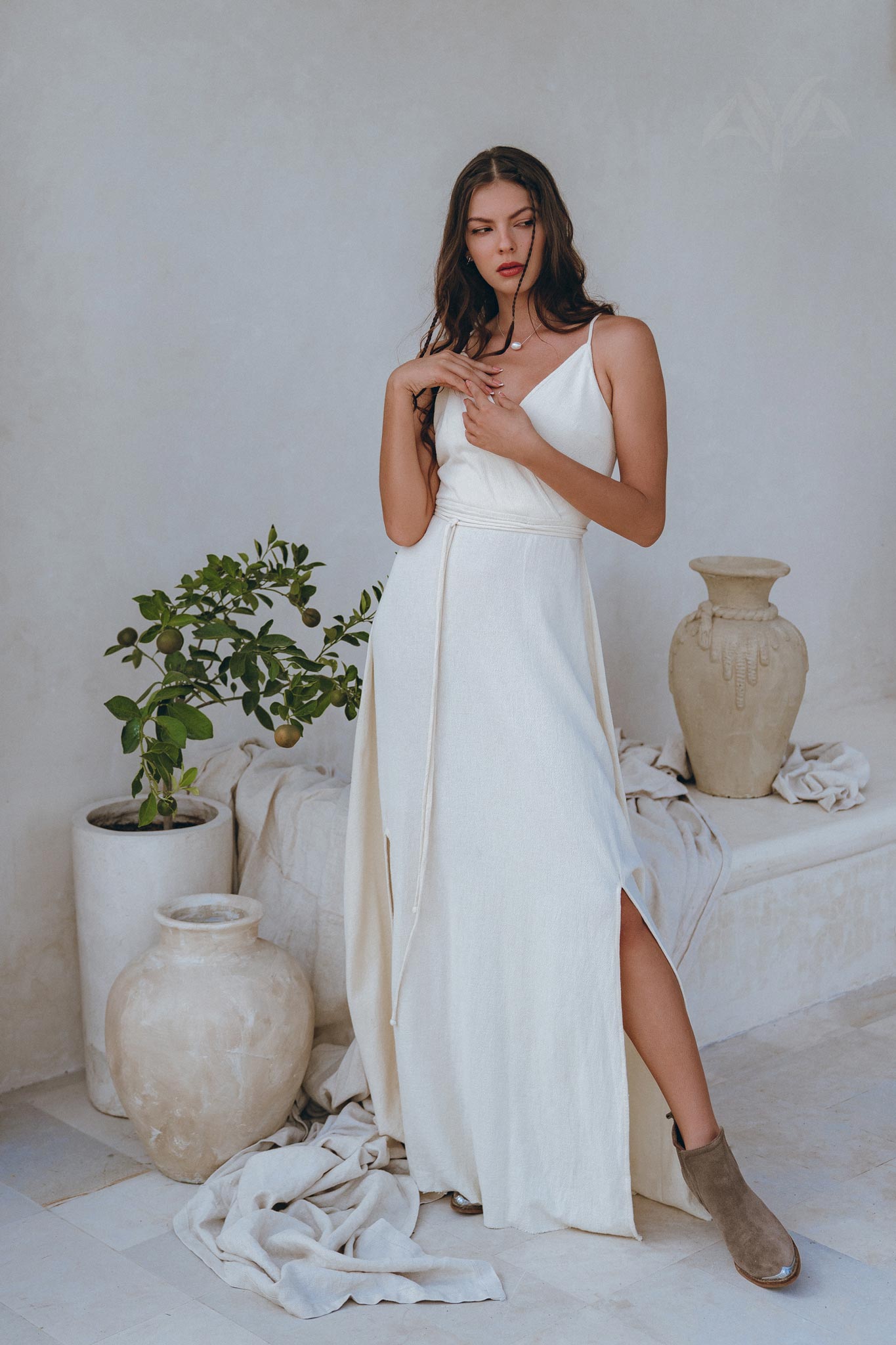 Off-White Simple Boho Wedding Dress - AYA Sacred Wear