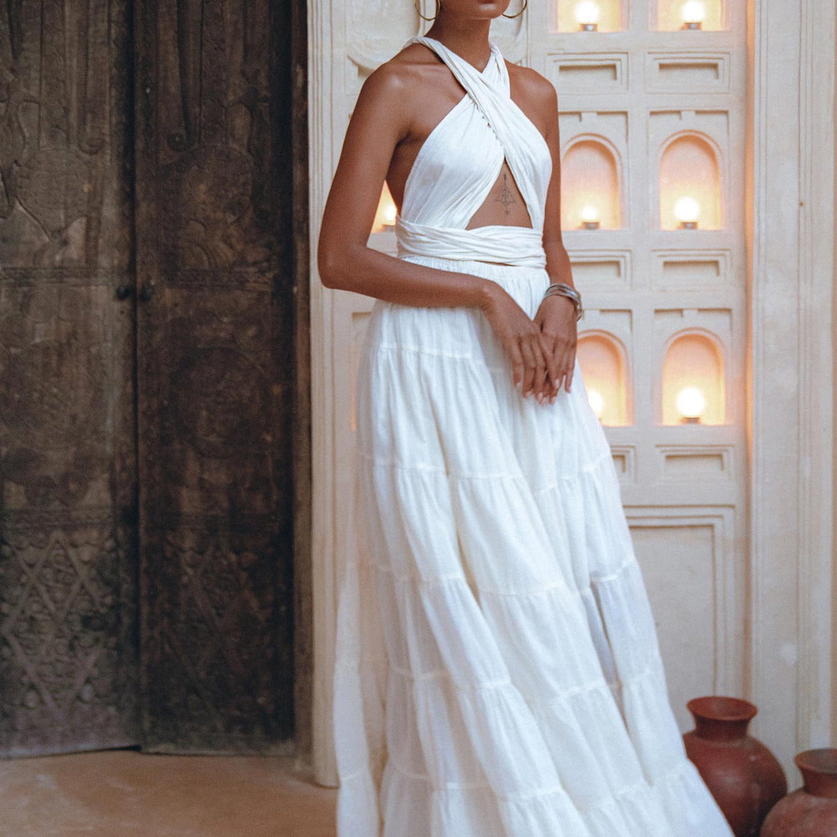 【2024春夏新作】 Dress Adjustable Bohemian Off-White • Back Open Evening ワンピース