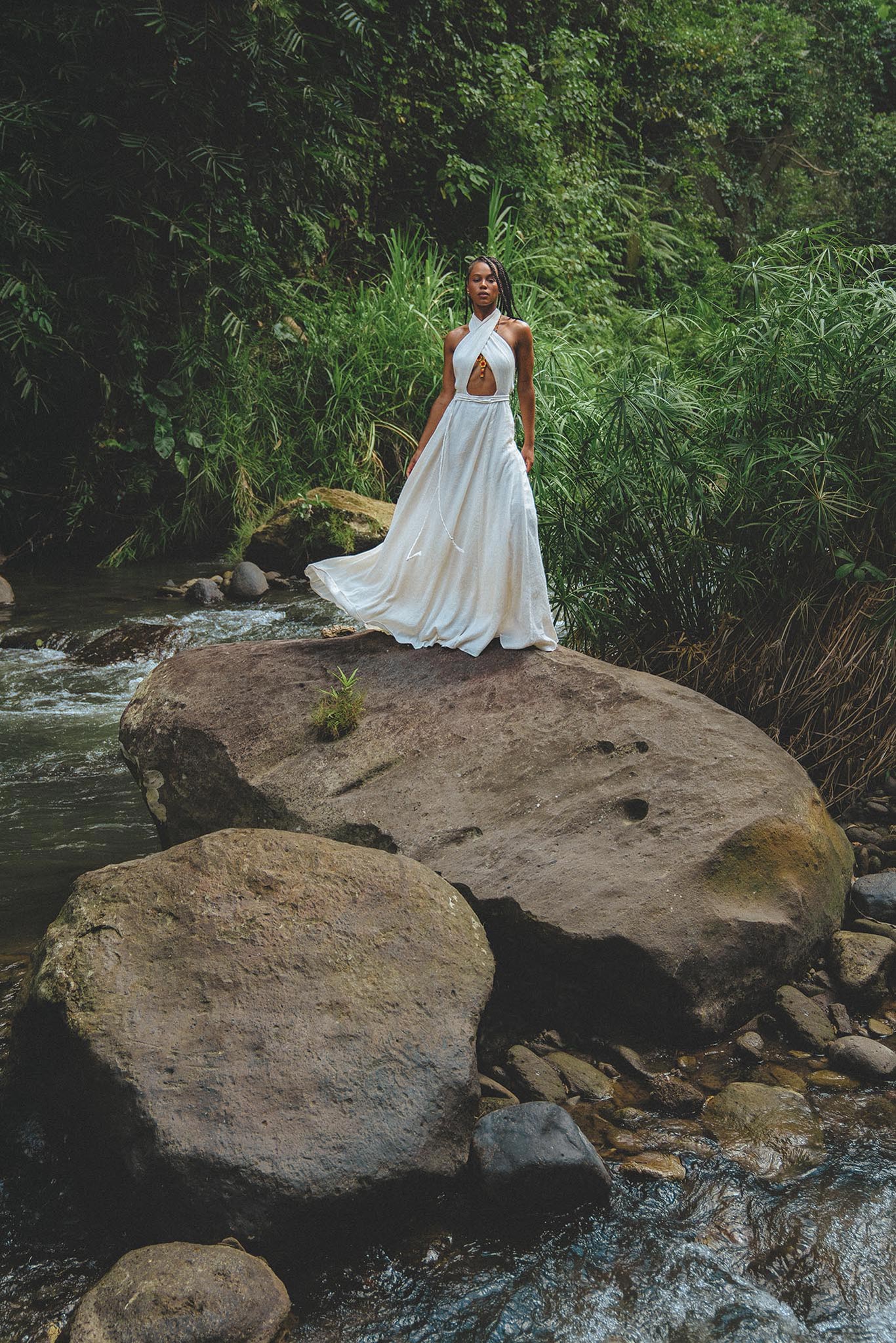 Shop the unique off-white bohemian dress by Aya Sacred Wear. 