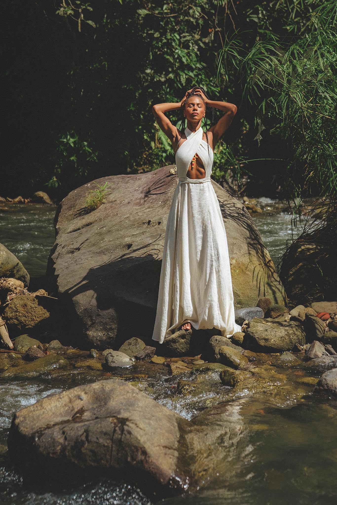 Stand out with Aya Sacred Wear's off-white bohemian dress. 