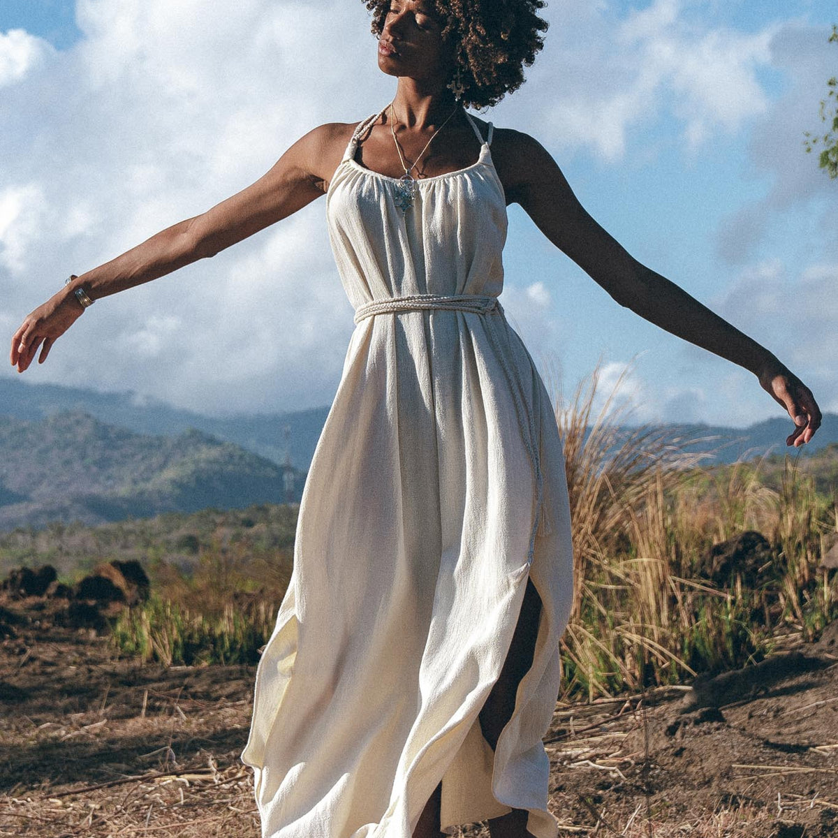 Off White Organic Cotton Bohemian Dress Simple Wedding Dress AYA Sacred Wear