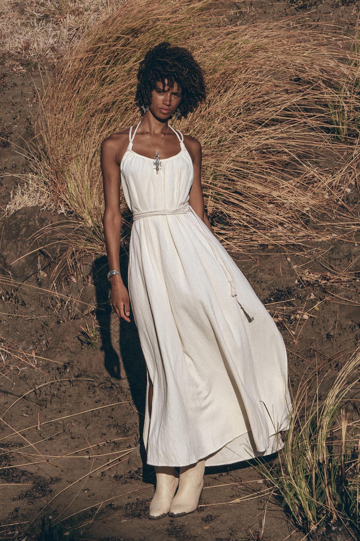 Off-White Organic Cotton Bohemian Dress, Simple Wedding Dress - AYA Sacred Wear