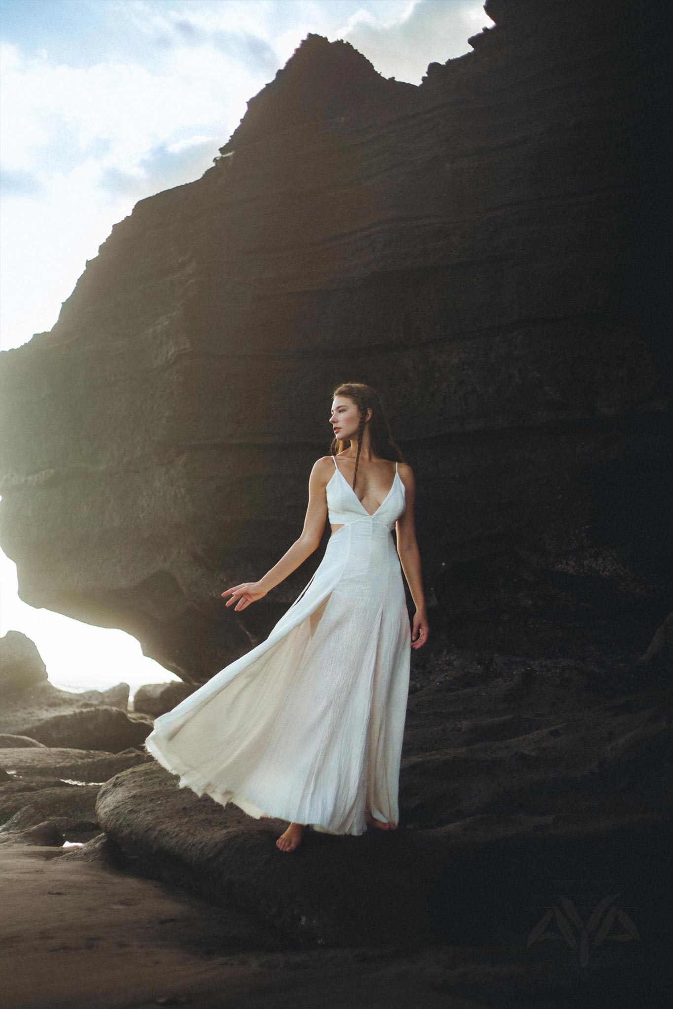 Make an Elegant Statement in Aya Sacred Wear's Off-White Light Cotton and Silk Formal Bridal Dress