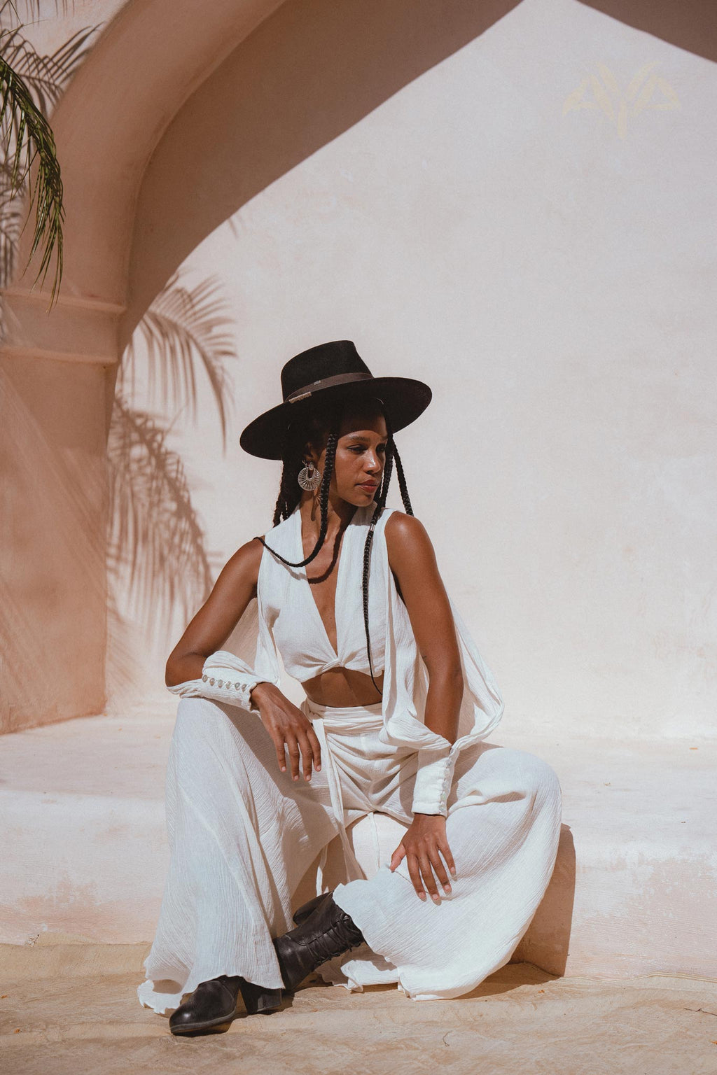Get the Off-White Boho Set Top & Pants from Aya Sacred Wear for chic boho style. 
