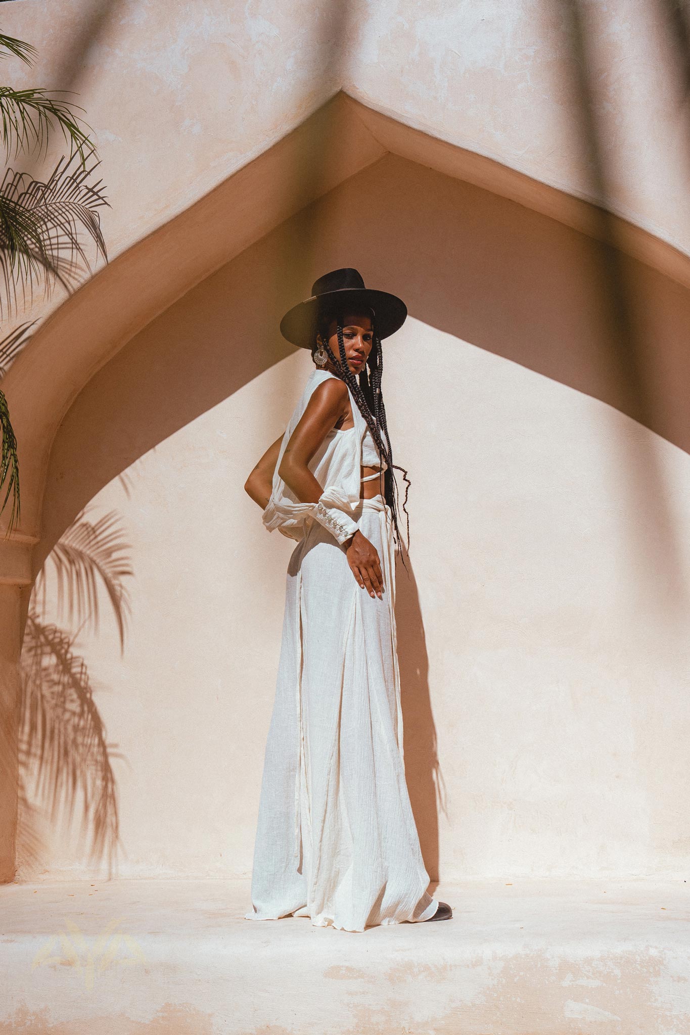 Elevate your style with Aya Sacred Wear's Off-White Boho Set Top & Pants. 