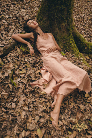 Linen Boho Bridesmaid Dress, Pink Linen Bohemian Slip Dress - AYA Sacred Wear