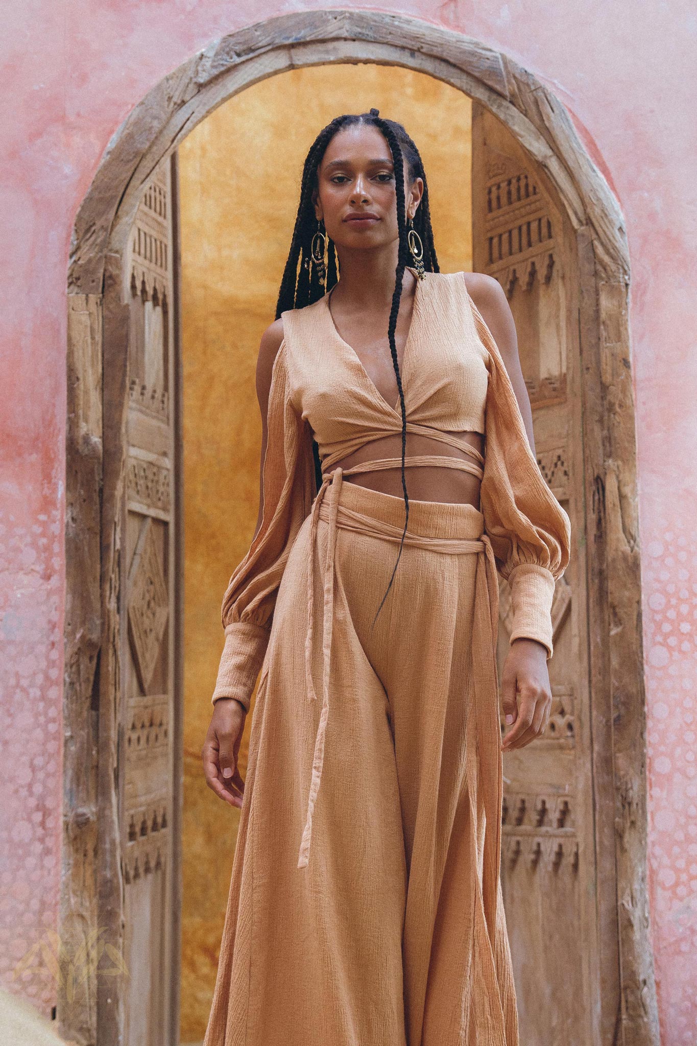 Powder Pink One Set Organic Boho Top & Trousers for Women