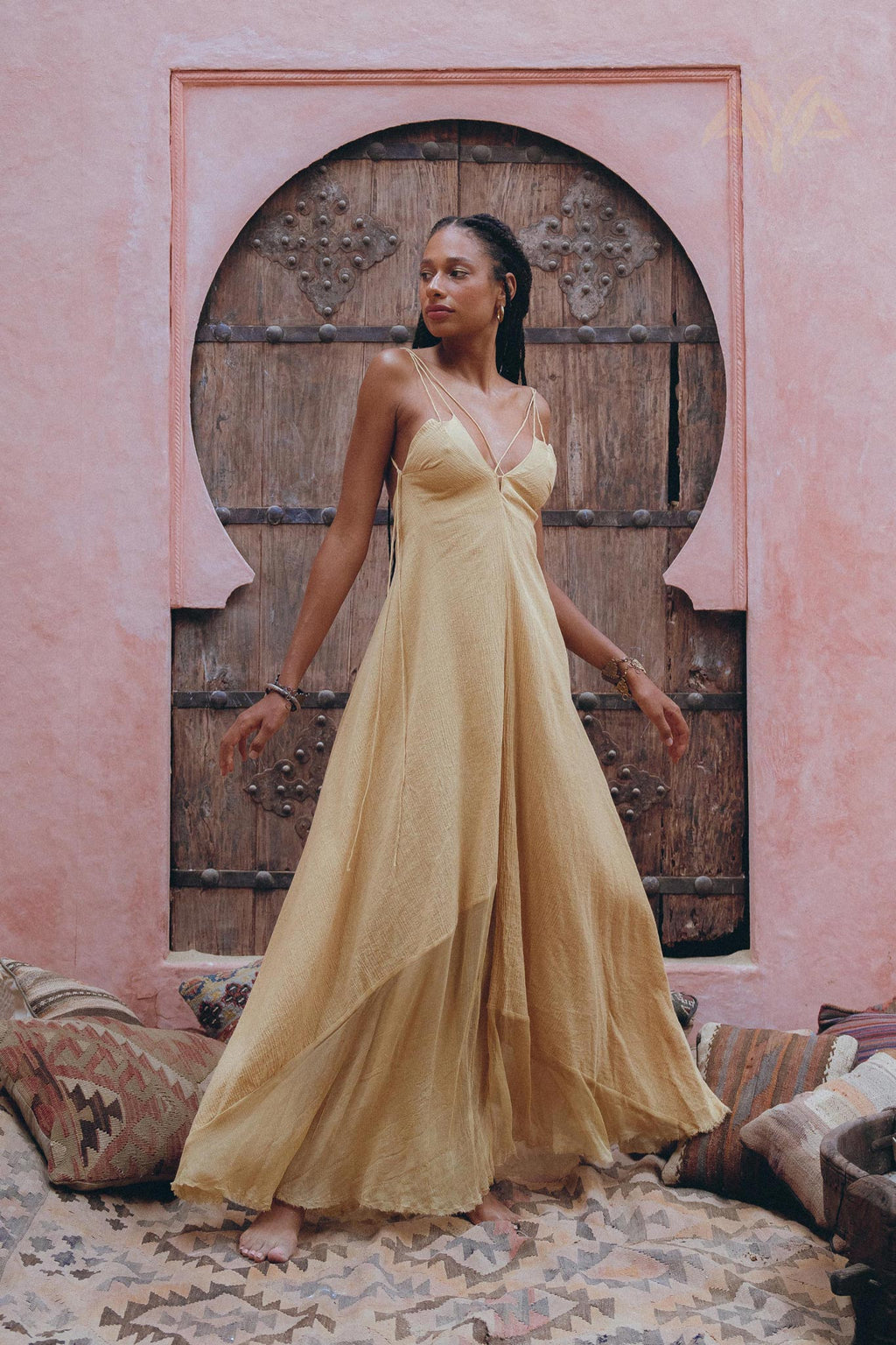 Look chic with Aya Sacred Wear's powder yellow dress.