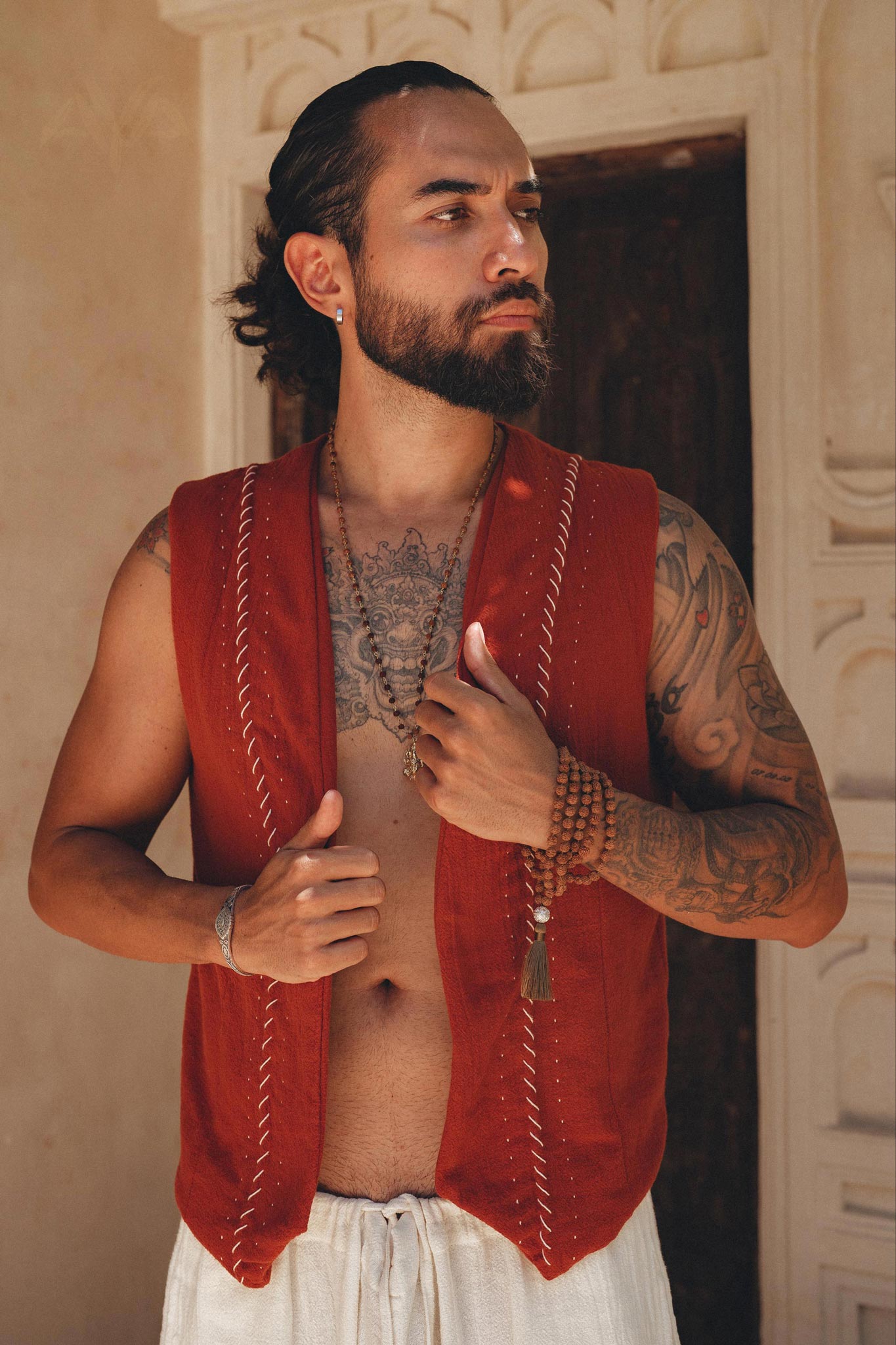 Red Hand Embroidered Vest for Men by AYA Sacred Wear