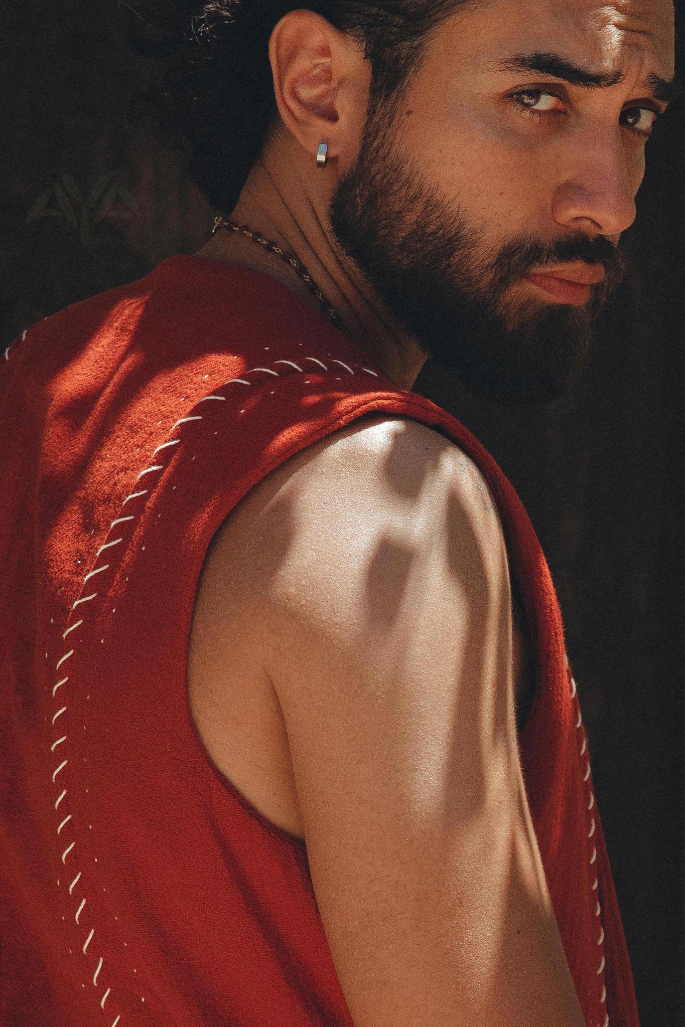 Red Hand Embroidered Vest for Men by AYA Sacred Wear