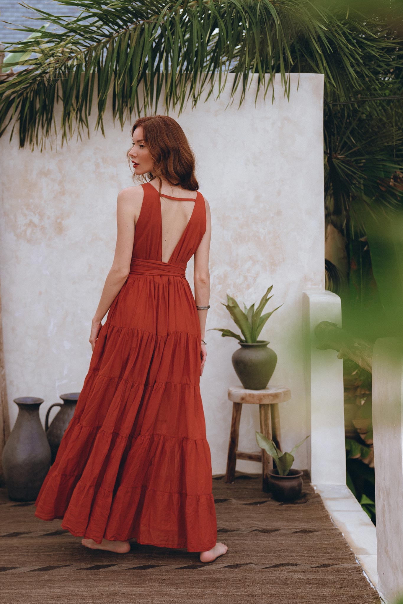 Boho Bridesmaid Dress, Boho Belted Dress, Red Maxi Adjustable Dress - AYA Sacred Wear