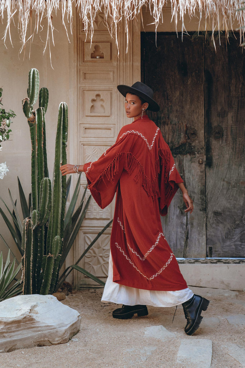 Red Organic Poncho Cape, Boho Cardigan Women, Cotton Kimono Cover Up - AYA Sacred Wear