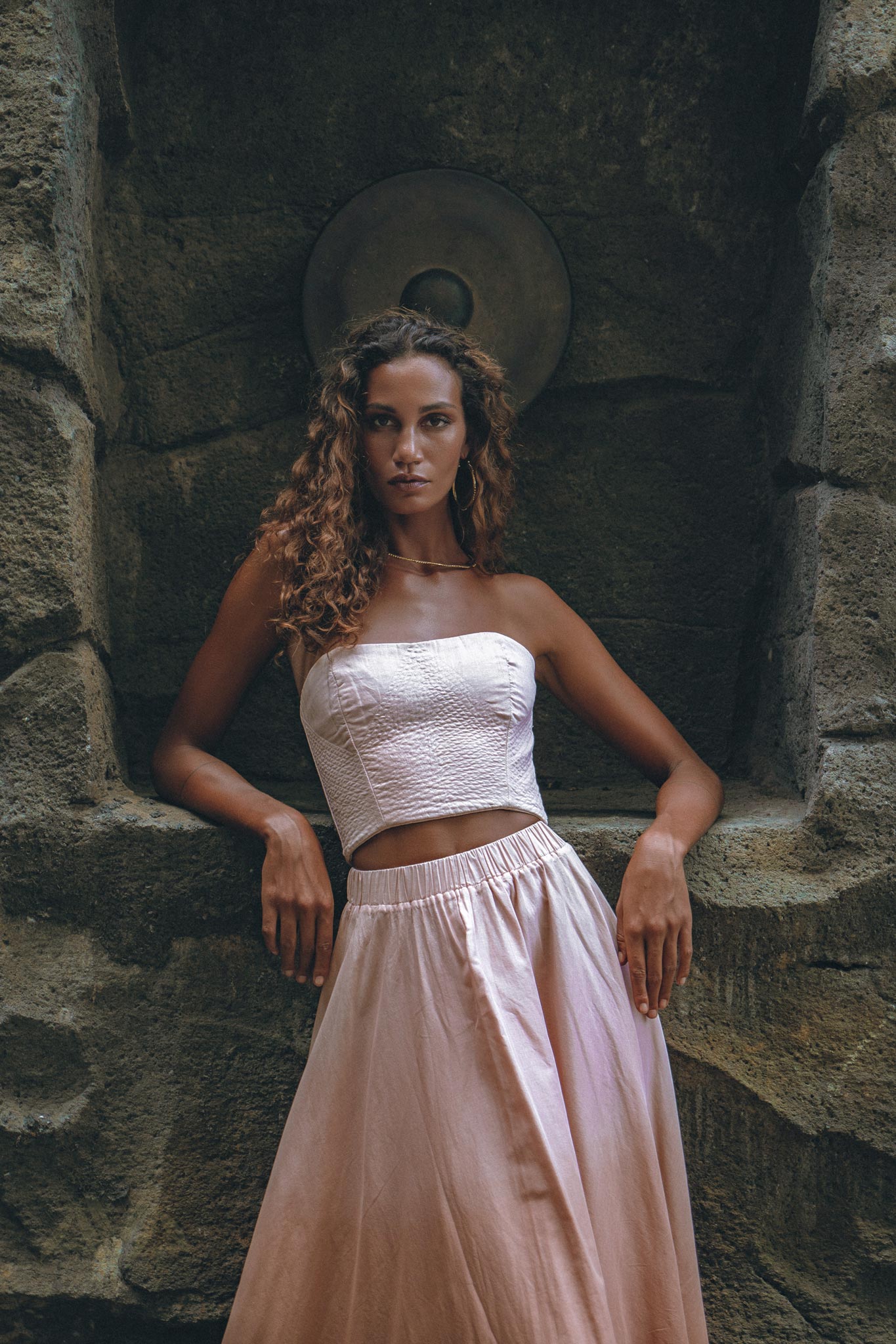 Boho Corset and Skirt for Women, Baby Pink Bustier Top and Maxi Skirt - AYA Sacred Wear