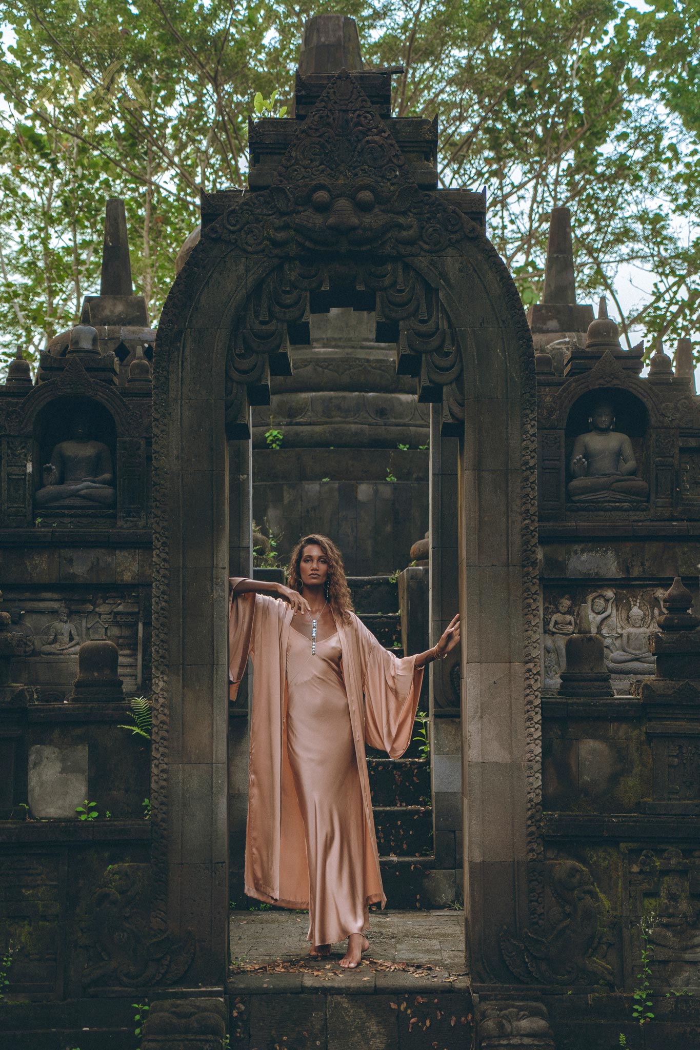 Dusty Pink Silk Robe, Bohemian Kaftan Cardigan, Long Cape for Women - AYA Sacred Wear