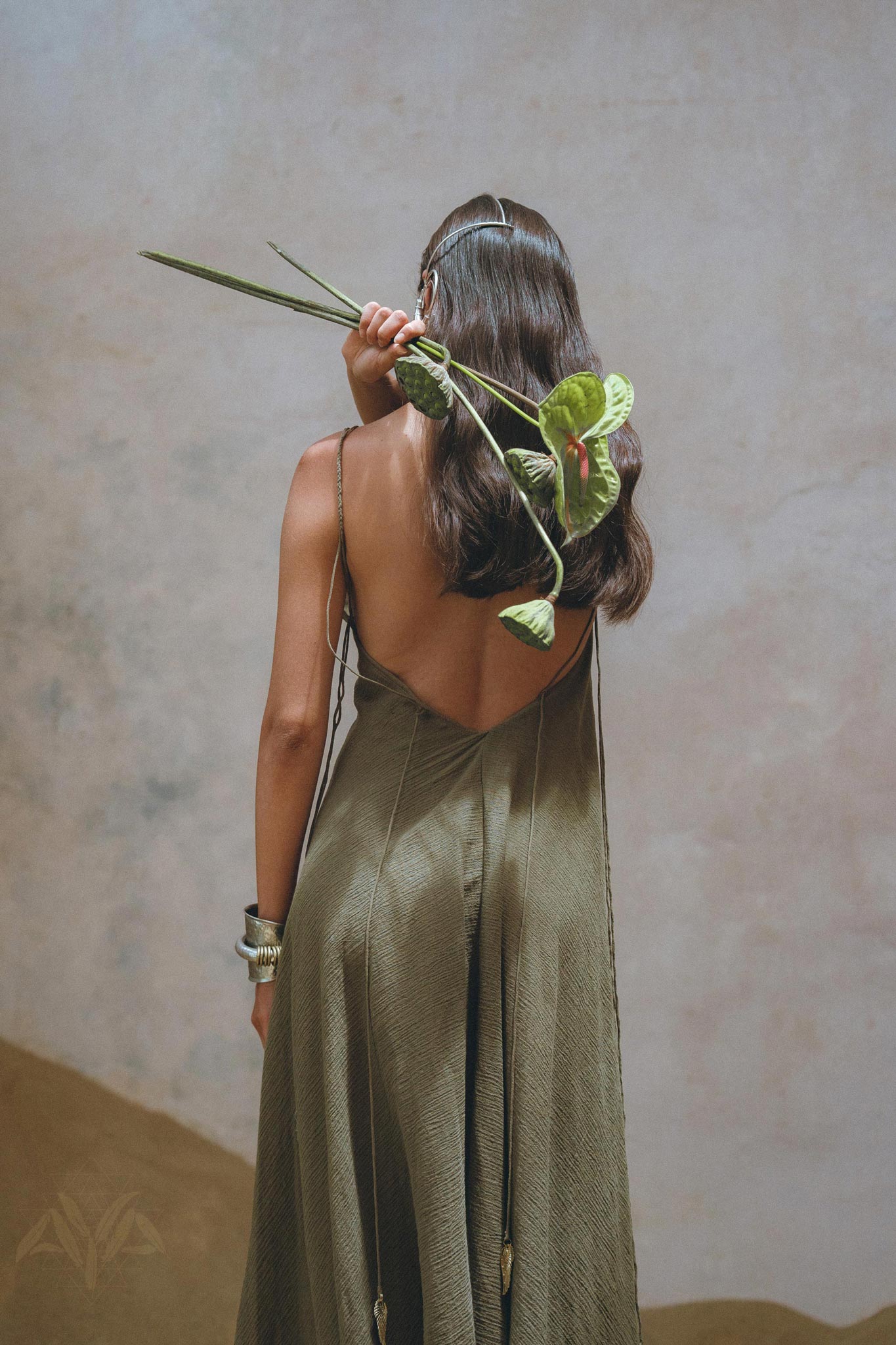 Find your inner goddess with Aya Sacred Wear's Sage Green Goddess Dress. 