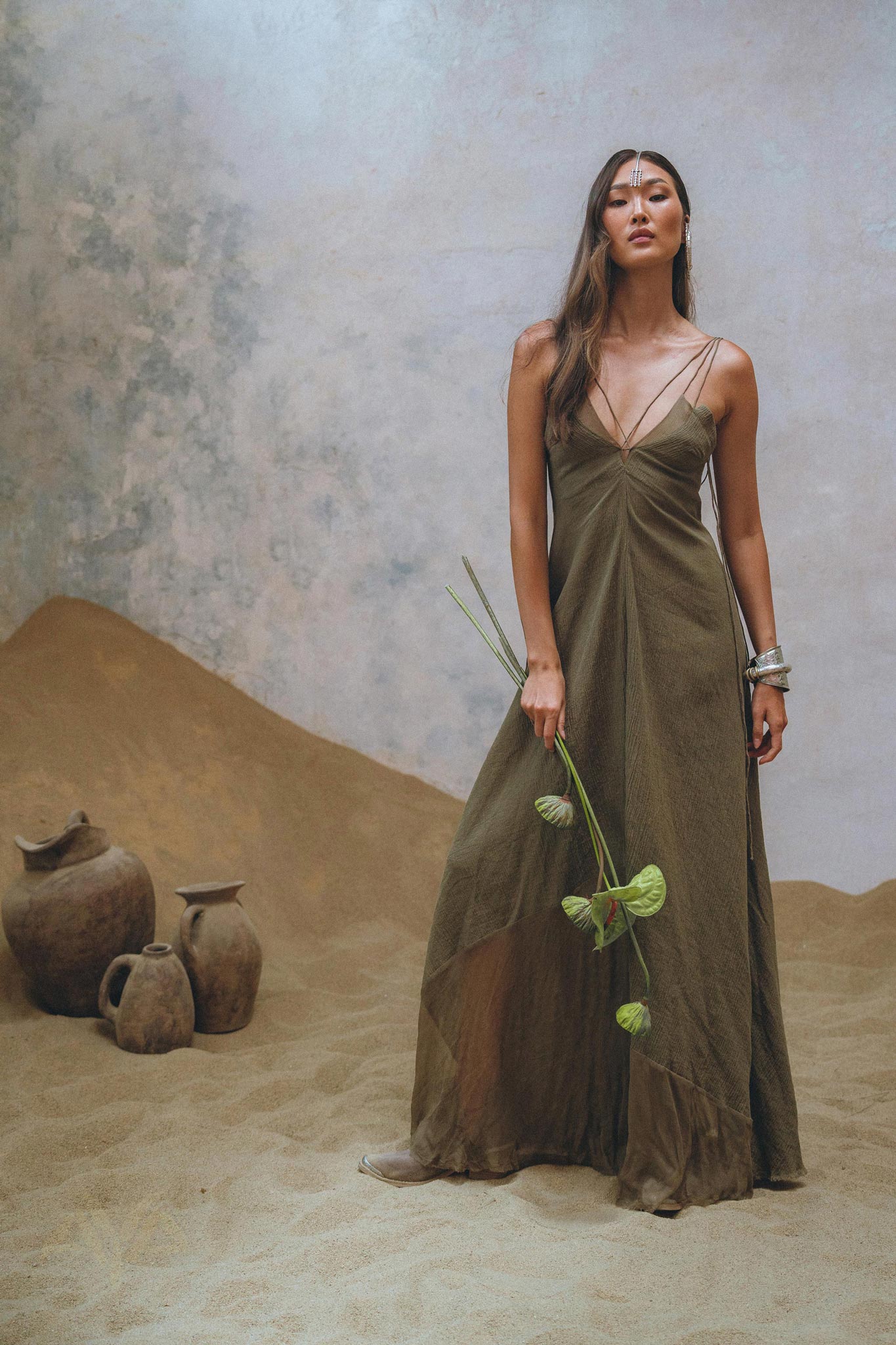 Feel beautiful and elegant in Aya Sacred Wear's Sage Green Goddess Dress. 