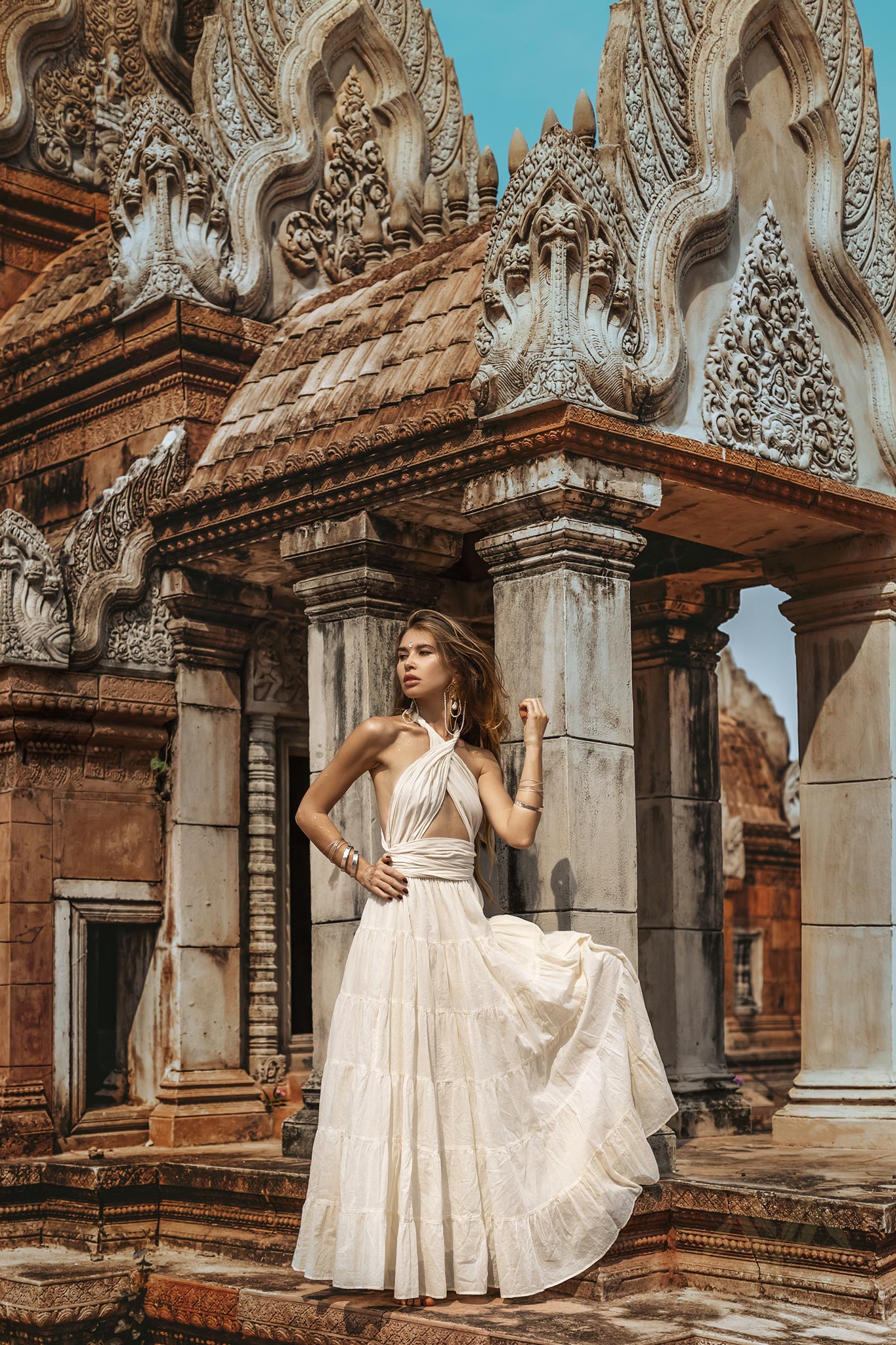 Off-White Bohemian Adjustable Dress, Evening Open Back Belly Dress - AYA Sacred Wear 