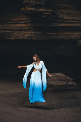 Ombré Sky Blue Organic Wedding Boho Dress for Women by AYA Sacred Wear 