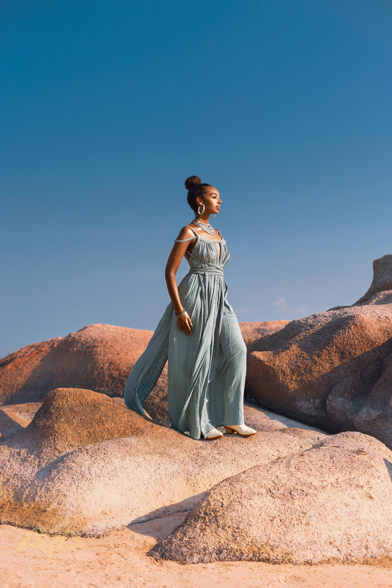 Sky Blue Greek Goddess Prom Boho Dress by AYA Sacred Wear