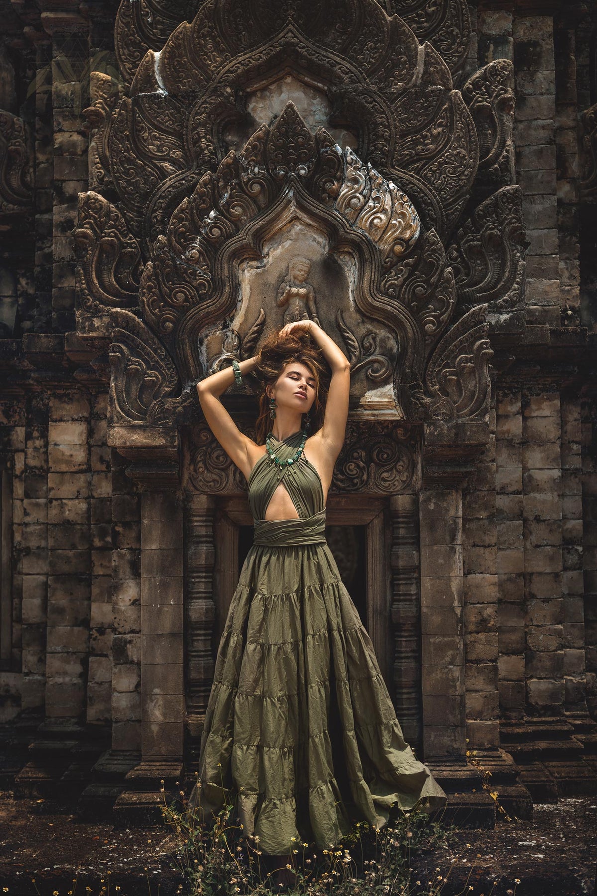 Sage Green Bohemian Adjustable Dress • Evening Open Back Belly Dress