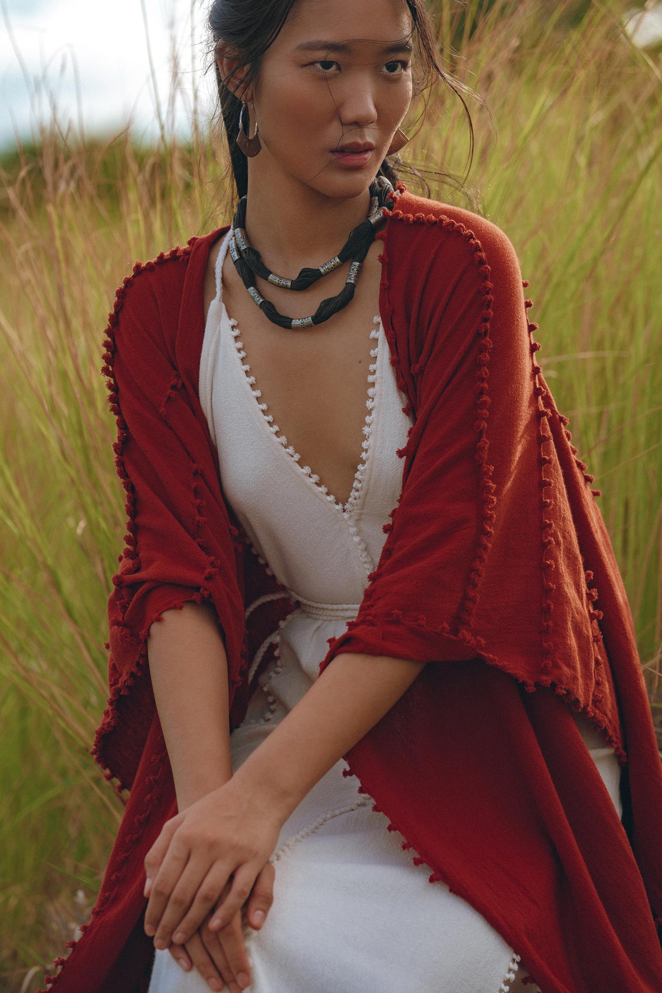 Red Poncho Robe, Boho Cape for Women, Bohemian Kimono Overcoat - AYA Sacred Wear